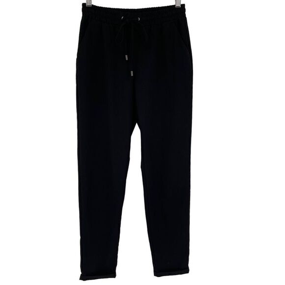 Defacto Elastic Waist Drawstring Tapered Rolled Hem Pants Pockets Women XS Black - Picture 1 of 9